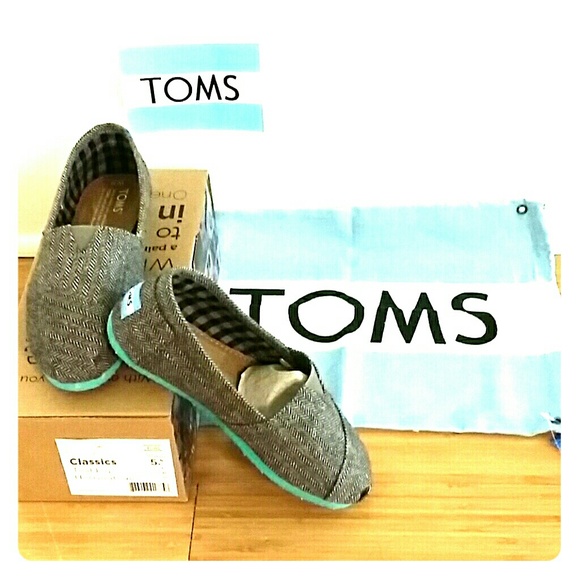 TOMS Teal Pop Herringbone Slip-ons SZ 5.5 NWT