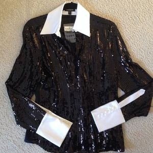 BeBe Black Sequin Dress Shirt