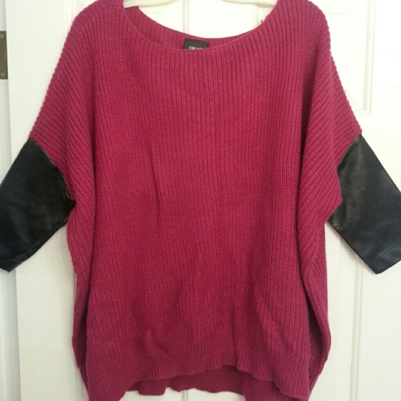 Raspberry sweater with faux leather sleeves