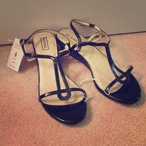 NWT Merona Black Patent Leather Wedge Sandals