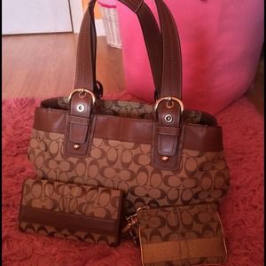 Coach purse, checkbook wallet, and wristlet