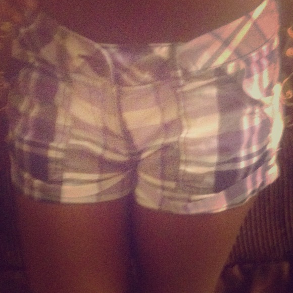 Purple & black plaid shorts