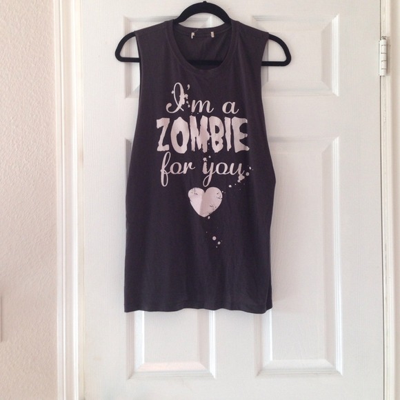 Dark gray muscle tank.