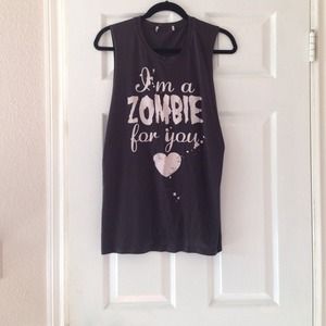 Dark gray muscle tank.