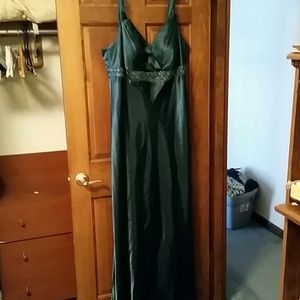 Satin emerald green dress.