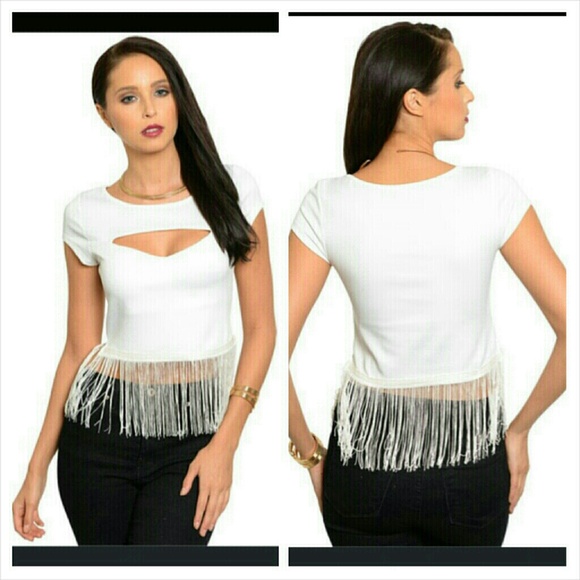 White fringe cutout top