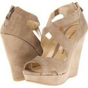 Nude strapy wedges
