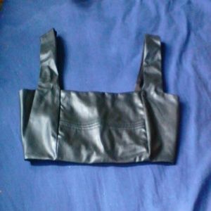 [Zara] black leather like material zip crop top