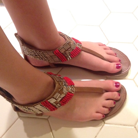 Brown w/ tribal beading, sandals, Shï by Journeys