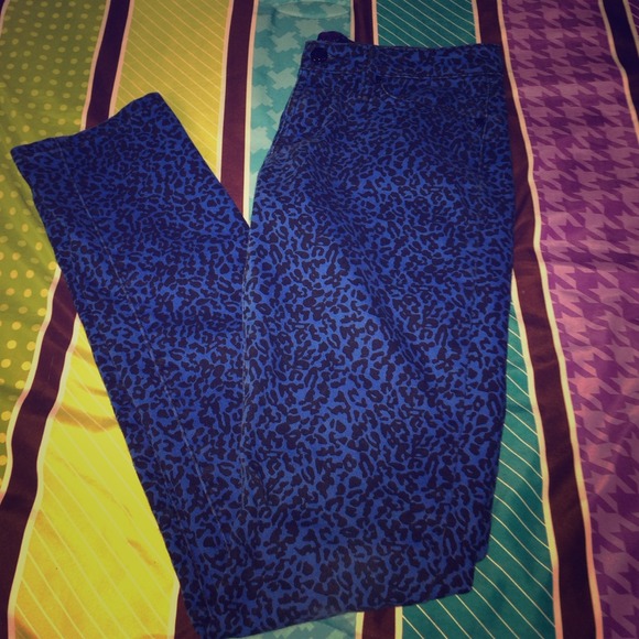 Blue leopard skinny jeans