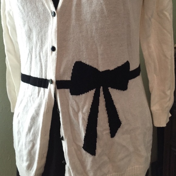 White with Black Bow Cardigan - The Limited - M