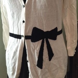 White with Black Bow Cardigan - The Limited - M