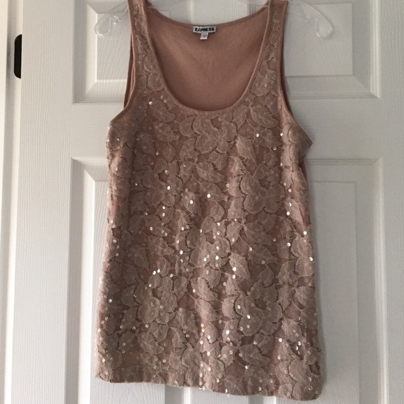 Express Tops - Dusty Rose lace sequin tank
