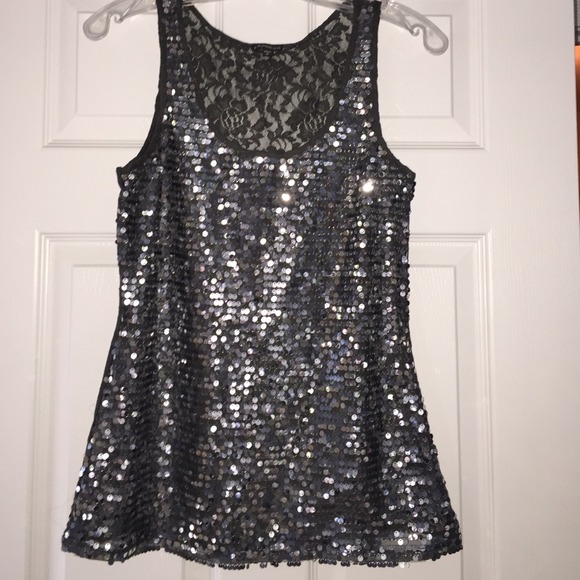 Express Tops - NWOT Slate lace and sequin tank