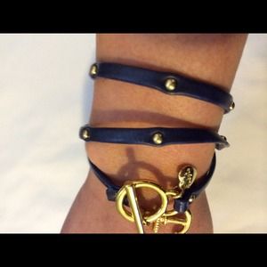 Blue leather wrap around bracelet