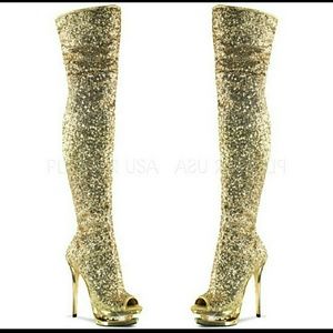Thigh High Gold Sequin Boots