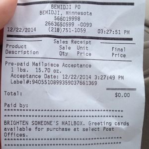 Proof of shipping of sperrys!