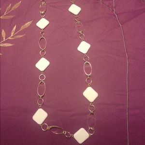 White and silver long necklace