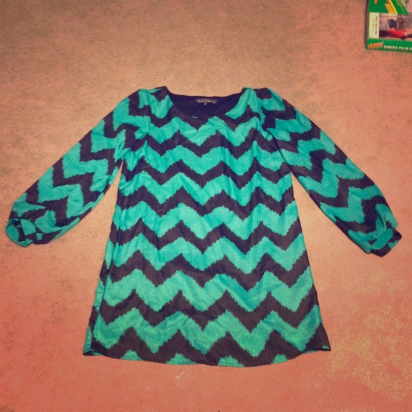 Chevron long sleeve silk dress