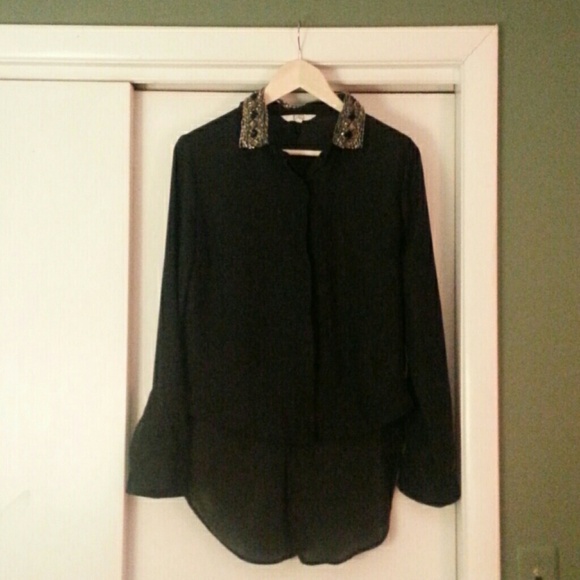 Long sleeve black sheer button down size M