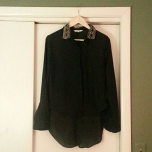 Long sleeve black sheer button down size M