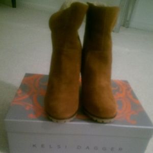 SOLD!Brand new Kelsi Dagger Cognac suede fur boots