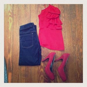 F21 red ruffle tank