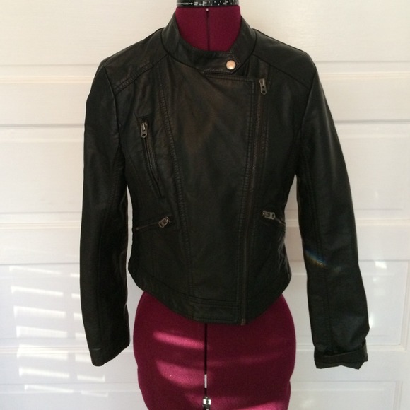 Faux leather black motorcycle jacket; Forever 21