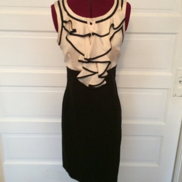 Pencil skirt dress with cream colored ruffle top