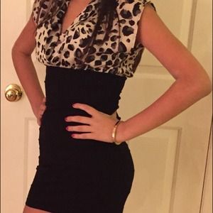 Bandage dress with cheetah print blouse attached