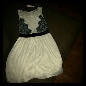 White Dress with Black Lace Detail