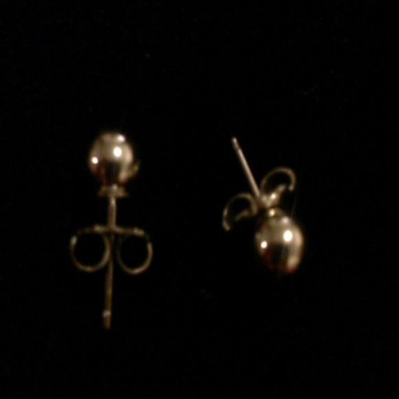 Solid 14kt White Gold Ball Earrings - Picture 2 of 4