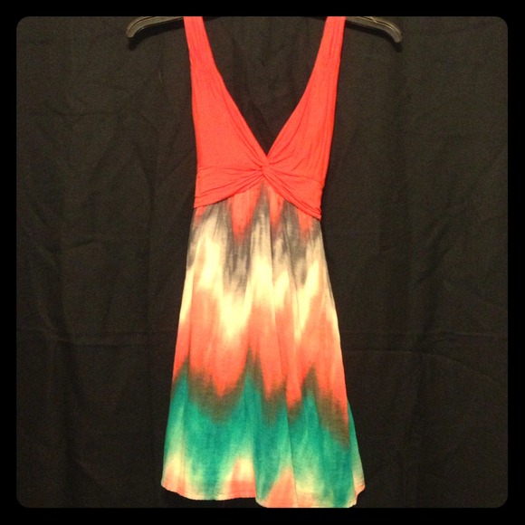 Coral and tie-dyed dress