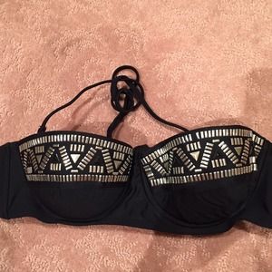 Black bathing suit push up top with silver accents