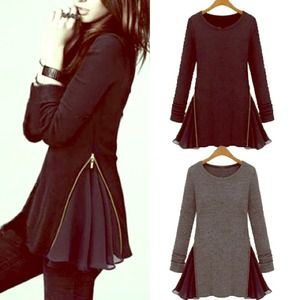 Grey and black zipper peplum tunic