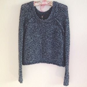 Free People Blue Waffle Knit Scoop Sweater