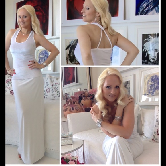 White Stretch Velvet Halter Top Silver Glitter S/M - Picture 1 of 2