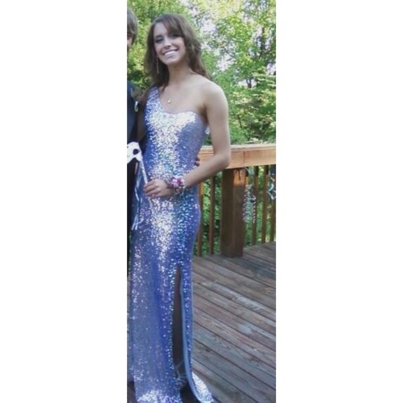 Silver sequined prom dress