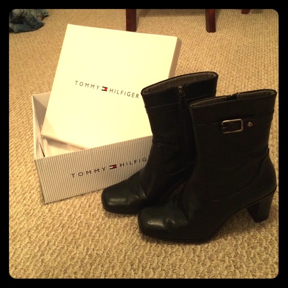 Tommy Hilfiger Black Leather Ankle Boots