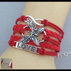 Red butterfly Love Leather Bracelet