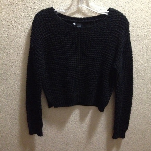 Black waffle knit sweater