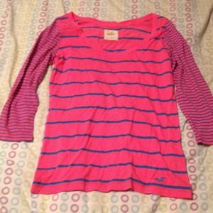 Pink shirt with blue stripes