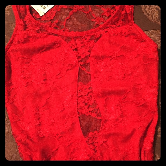 Lace red v neck sexy dress