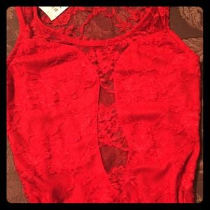 Lace red v neck sexy dress