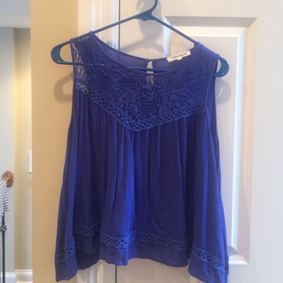 RESERVED Two Eighteen blue top with crochet detail