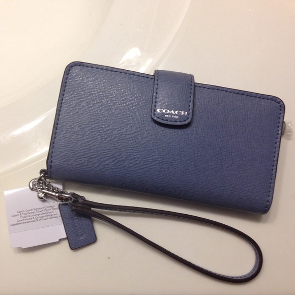 NEW Coach Light Blue Saffiano Leather Phone Wallet
