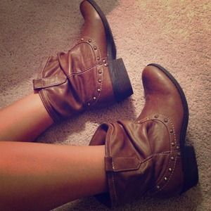 Brown Leather Studded Booties