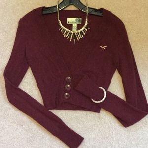Hollister Burgundy Crop Three Button Sweater
