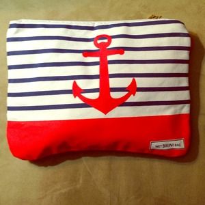Canvas Wet Bikini Bag - Red Anchor