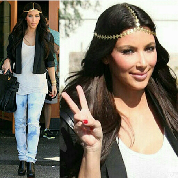 Celebrity Style, Head Chain. Gold Tone. - Picture 3 of 4